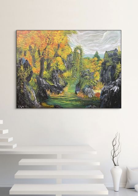 Akryl maleri Garden of the forgotten gods af Anette Thorup Hansen (ATH) malet i 2024