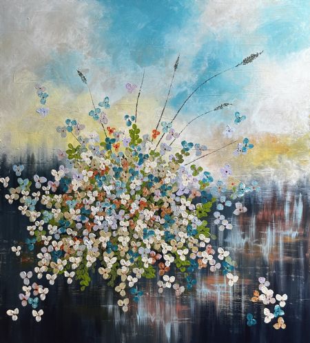 Akryl maleri Flower Explosion IV af Betina Jørgensen malet i 2025