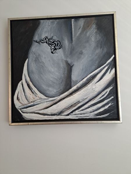 Olie maleri Ryg af kvinde med tatovering af Lines Galleri malet i 2006