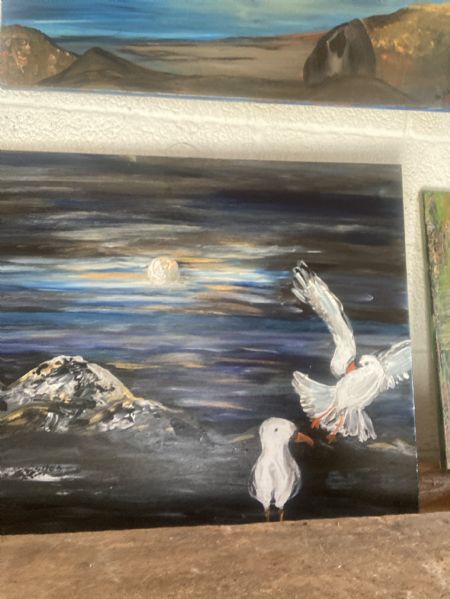 Akryl maleri Nat på stranden af Roshanak Art malet i 2025