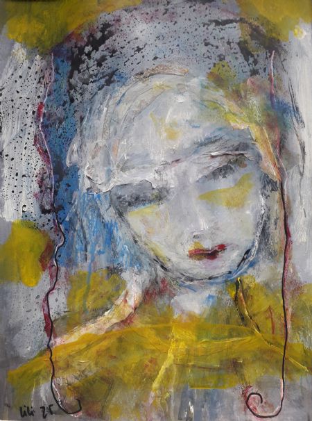 Blandede medier maleri Her soul calls for light af Lili Hollesen malet i 