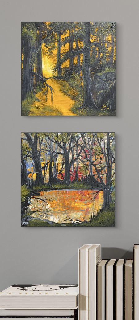 Akryl maleri In Woods 1 og 2 af Anette Thorup Hansen (ATH) malet i 2025