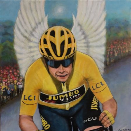 Akryl maleri Jonas Vingegaard - Cykelenglen af Eva Vith Christensen malet i 2022