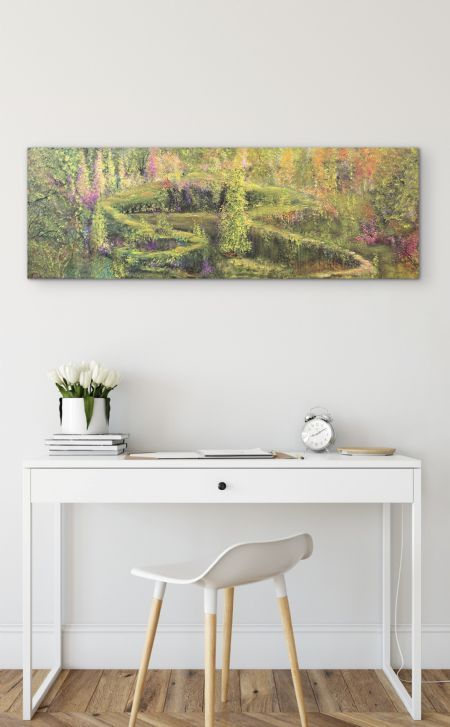 Akryl maleri Landscape in bright colours with birds. af Anette Thorup Hansen (ATH) malet i 2024