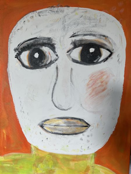 Akryl maleri Orange head af Helle Olesen malet i 2016