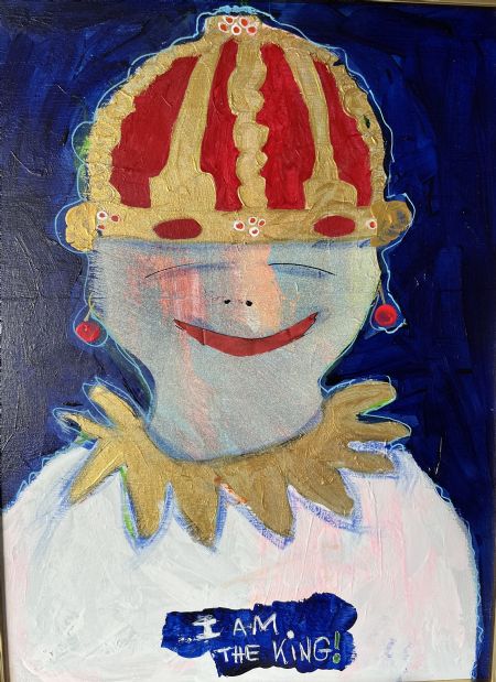 Akryl maleri I am the King af Helle Olesen malet i 2025