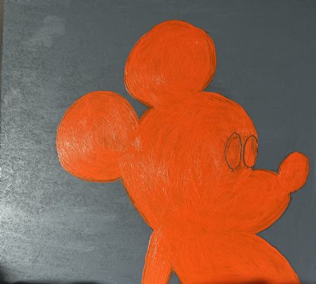 Akryl maleri Orange Mickey af Helle Olesen malet i 2018