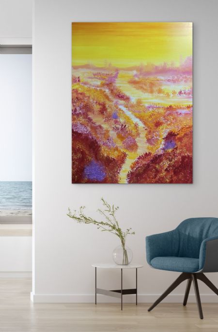 Akryl maleri Sunset River Walk. af Anette Thorup Hansen (ATH) malet i 2025