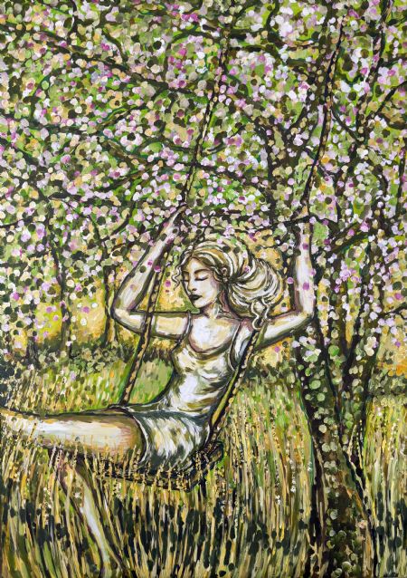 Akvarel maleri Flowerpower af Helene Ehrhardt malet i 2024