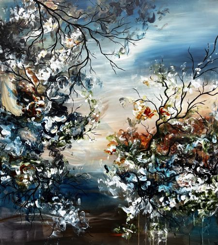 Akryl maleri EFTERÅRSSOL af Art by Jannie Nyegaard malet i 2025