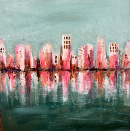 Akryl maleri PINK CITY af Dorrit Wagner malet i 2025
