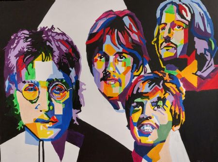 Akryl maleri Beatles af Mariann Jørgensen malet i 2024