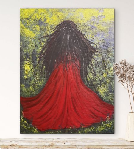 Akryl maleri Woman III (the freedom to wear a red dress) af Anette Thorup Hansen (ATH) malet i 2025