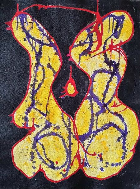 Akryl maleri Yellow Couple af Lise  Lykke malet i 2018