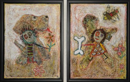 Blandede medier maleri Venner. 2 Galleri-HJ malerier. Sælges kun som et sæt. af Helle Jensen malet i 