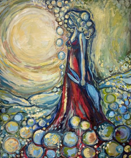 Akryl maleri Kvinden i havet af Helene Ehrhardt malet i 2023