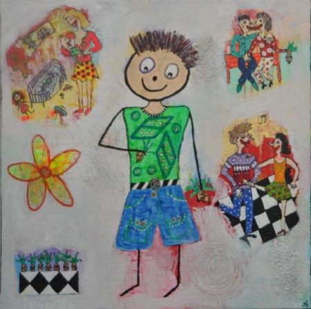 Blandede medier maleri Sure løg. www.Galleri-HJ.dk af Helle Jensen malet i 