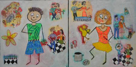 Blandede medier maleri Sure løg og Helt grydeklar af Helle Jensen malet i 