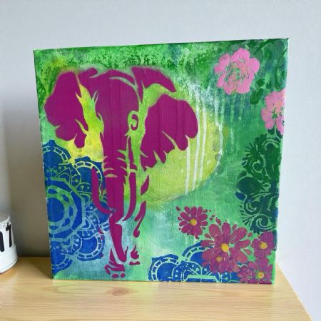 Akryl maleri Elefanten i billedet af Anna Grethe Søgaard malet i 2025