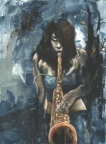 Blandede medier maleri Echoes of passion af Line Aallmann malet i 2025