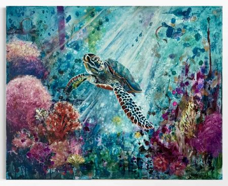 Blandede medier maleri Under overfladen af Line Aallmann malet i 2025