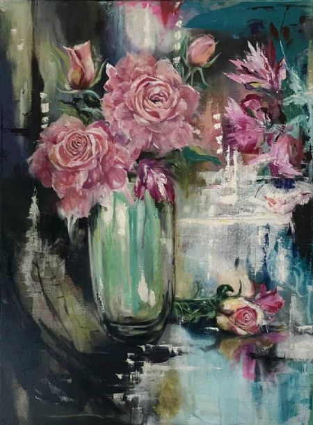 Blandede medier maleri Timeless Affection af Line Aallmann malet i 2025