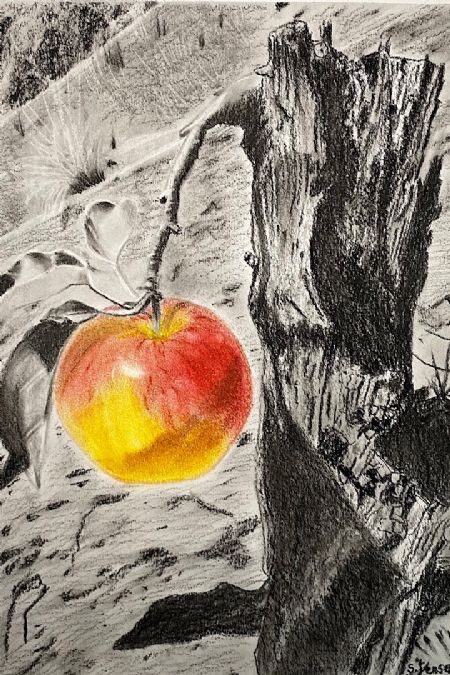 Blandede medier maleri Overlevende af Solmaz  Jensen malet i 2025