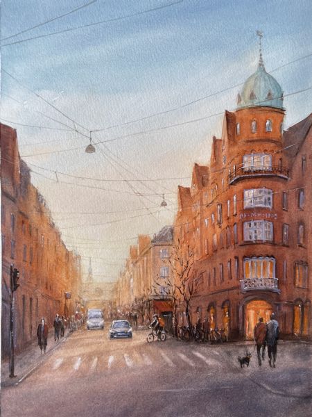 Akvarel maleri København af Galina Landbo malet i 