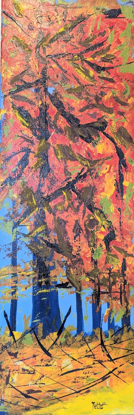 Akryl maleri Efterårs skov af Jette Tette Nielsen malet i 2025