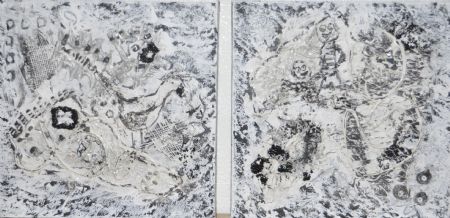 Blandede medier maleri Fugleven + Min øjesten af Helle Jensen malet i 