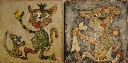 Blandede medier maleri Klods 368 + 369. Original, findes kun i et stk. af hver af Helle Jensen malet i 