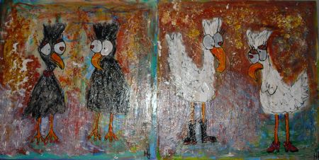 Blandede medier maleri Klods 329 + 330 af Helle Jensen malet i 