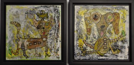 Blandede medier maleri Klods 364 + 365 af Helle Jensen malet i 