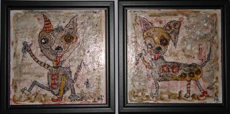 Blandede medier maleri Klods 362+363 af Helle Jensen malet i 