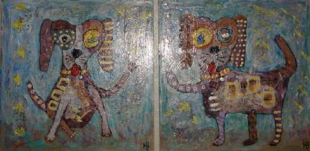 Blandede medier maleri klods 333 + 334 af Helle Jensen malet i 