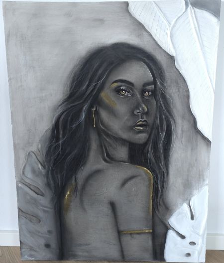 Blandede medier maleri Golden whisper af Monica Nielsen malet i 2025