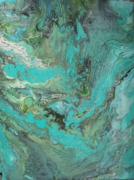 Akryl maleri Grøn 3 af J. Hansen malet i 2025