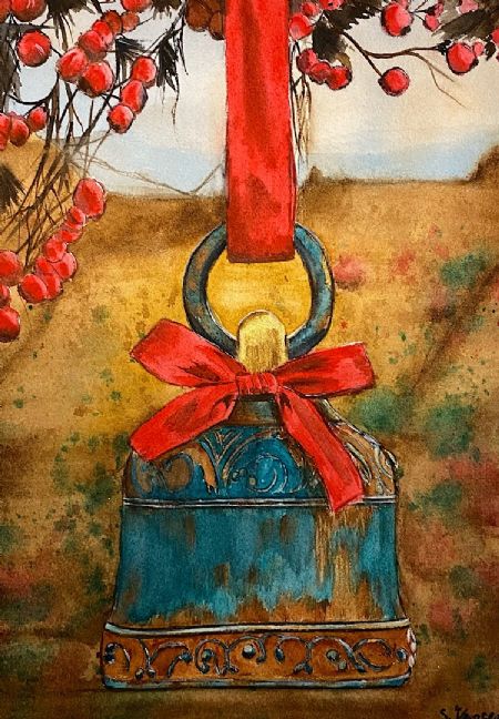 Akvarel maleri Festlige vinterklokker af Solmaz  Jensen malet i 2025