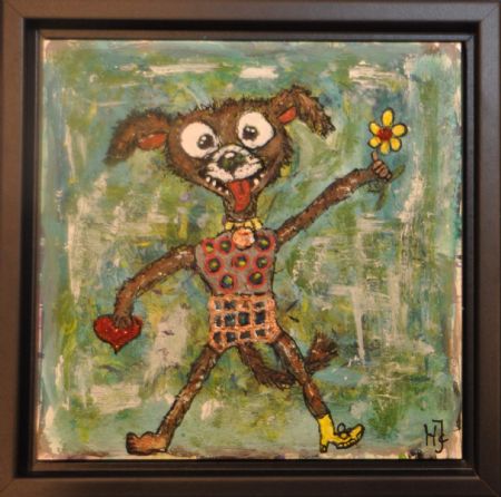 Blandede medier maleri Klods 410. Galleri-HJ maleri i en sort ramme str. 19x19. af Helle Jensen malet i 