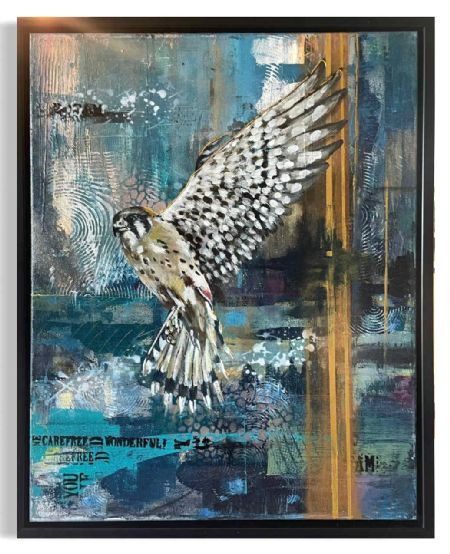 Blandede medier maleri Message of the wings af Line Aallmann malet i 2025