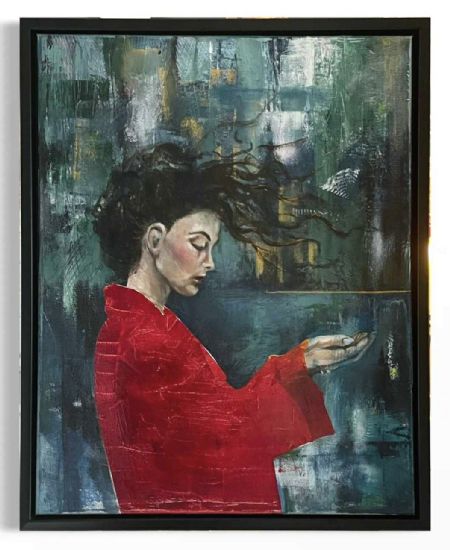 Blandede medier maleri Call from the sky af Line Aallmann malet i 2025