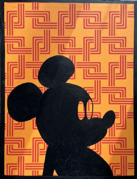Blandede medier maleri Mickey på orange af Helle Olesen malet i 