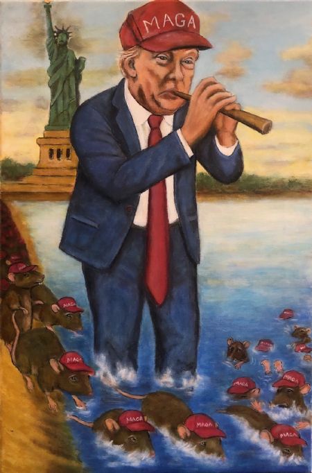 Akryl maleri ROTTEFÆNGEREN af Eva Vith Christensen malet i 2025