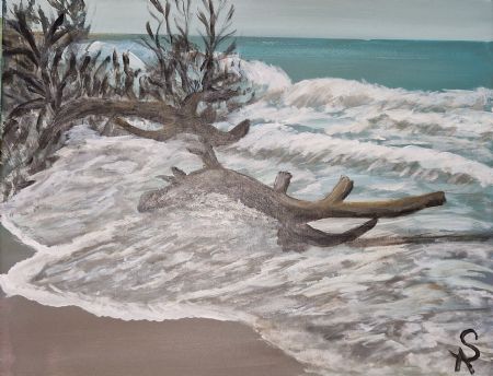 Akryl maleri Bølgen blå af Sadedin Asanovski malet i 2025