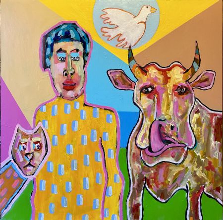 Akryl maleri Præmie - ko. af Henrik Diget Thomsen malet i 2025