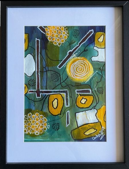 Akryl maleri “Spirende struktur” af Anette Bangsgaard malet i 2025