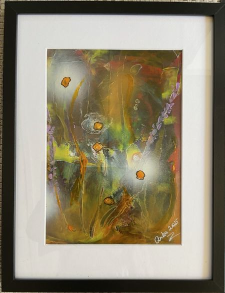 Blandede medier maleri “Efterårsglimt” af Anette Bangsgaard malet i 2025