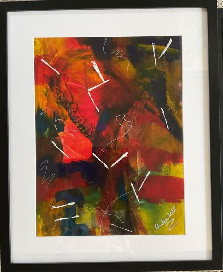 Blandede medier maleri “Farvernes dans” af Anette Bangsgaard malet i 2025