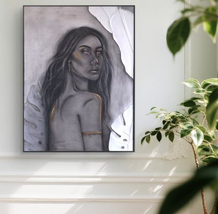 Blandede medier maleri Golden whisper af Monica Nielsen malet i 2025