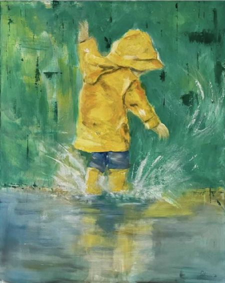 Blandede medier maleri beyond the rain af Line Aallmann malet i 2025